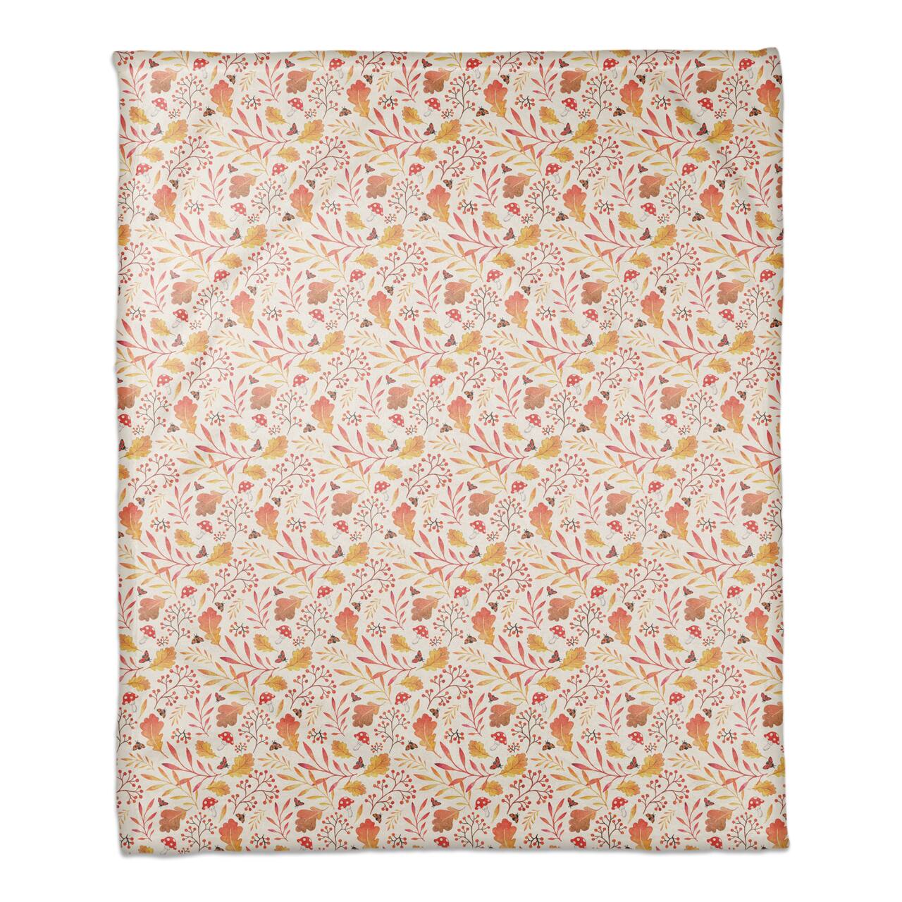 Watercolor Fall Leaves Coral Fleece Blanket
